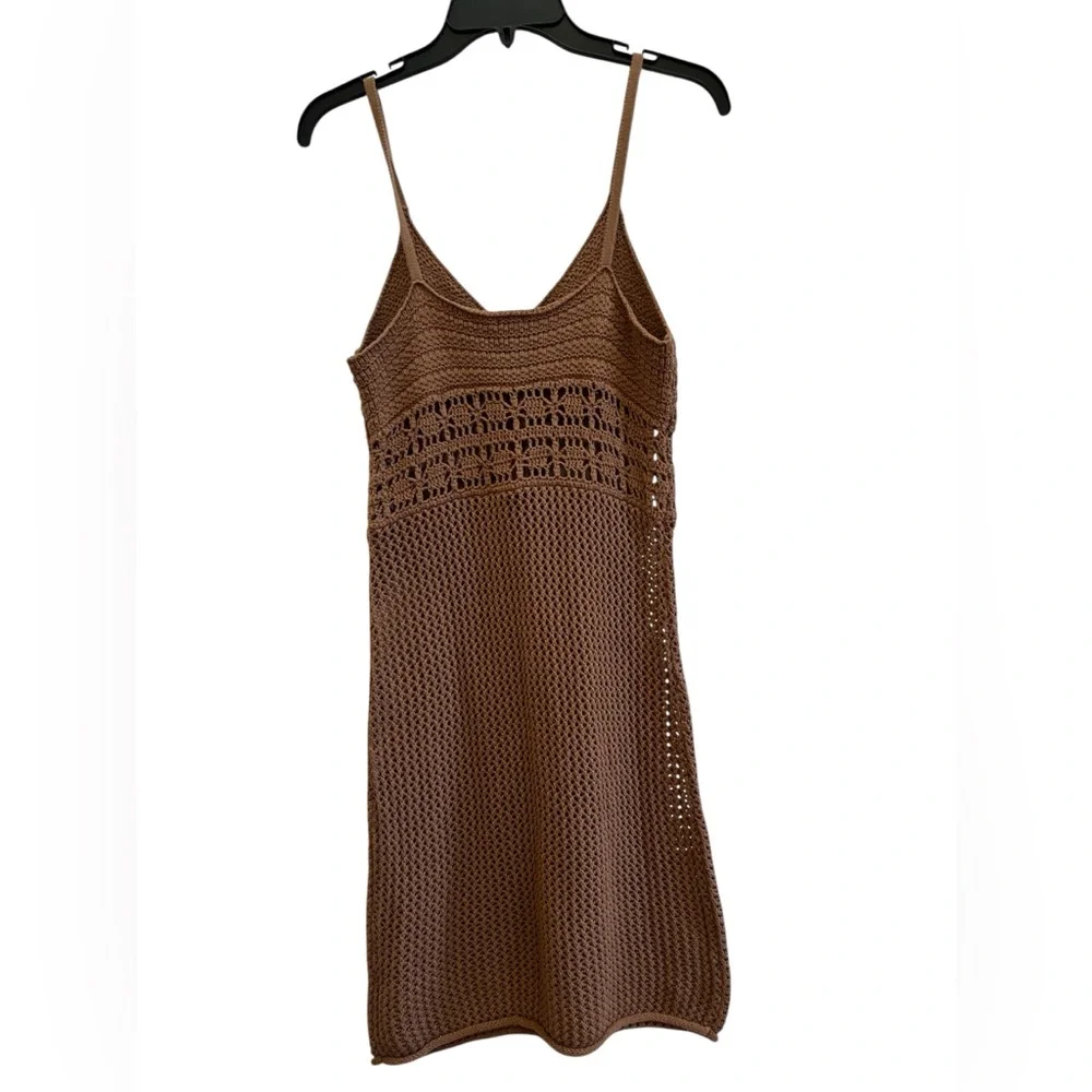 Aerie 100% Cotton Brown Crochet Knit Tank Dress Boho Beach Small NWOT - Picture 2 of 8